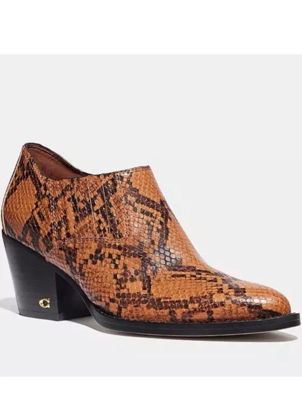 Coach Perri ankle western boots caramel python shoe bootie Size 6.5 leather